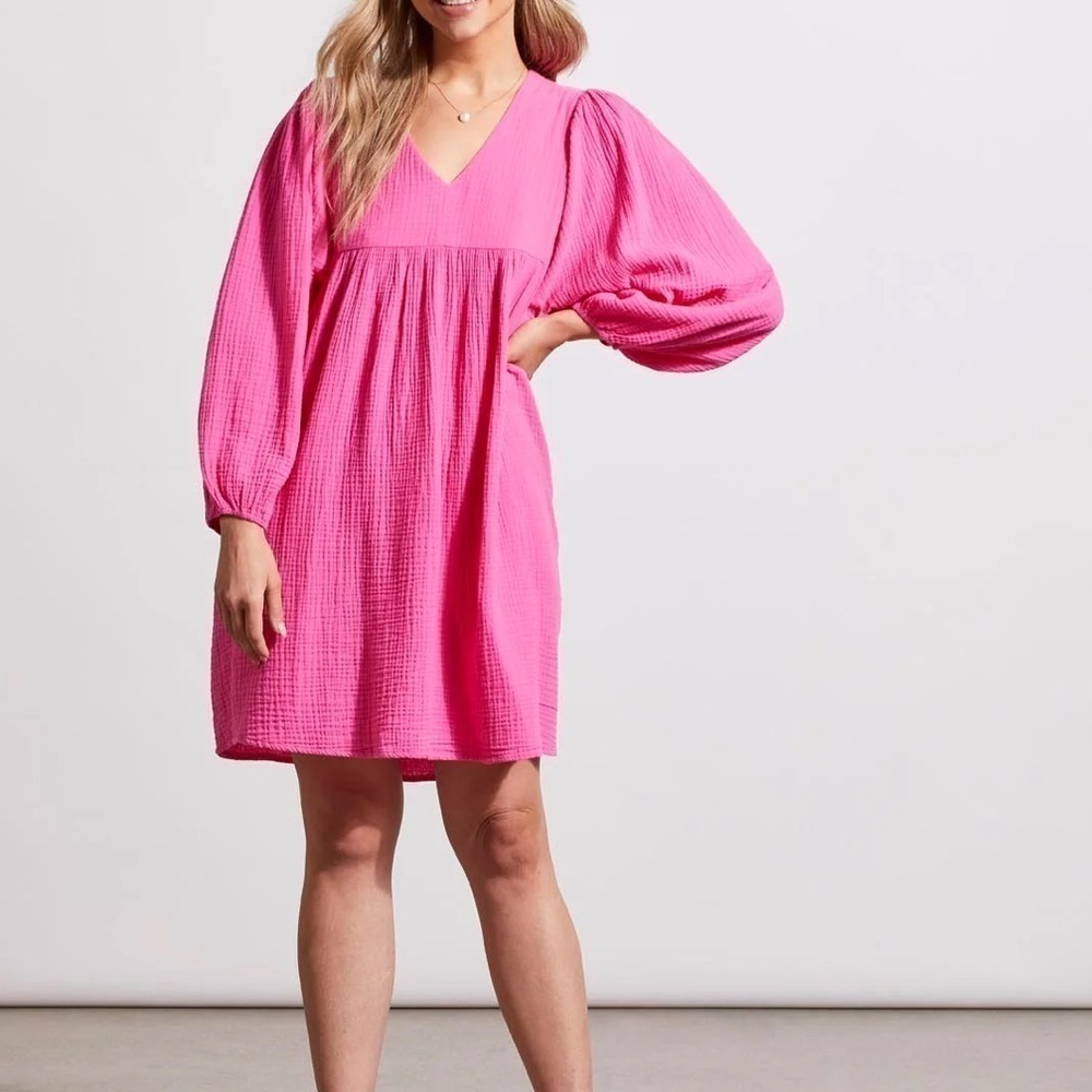 Tribal Cotton Gauze Pink Puffy Sleeve Dress NWT